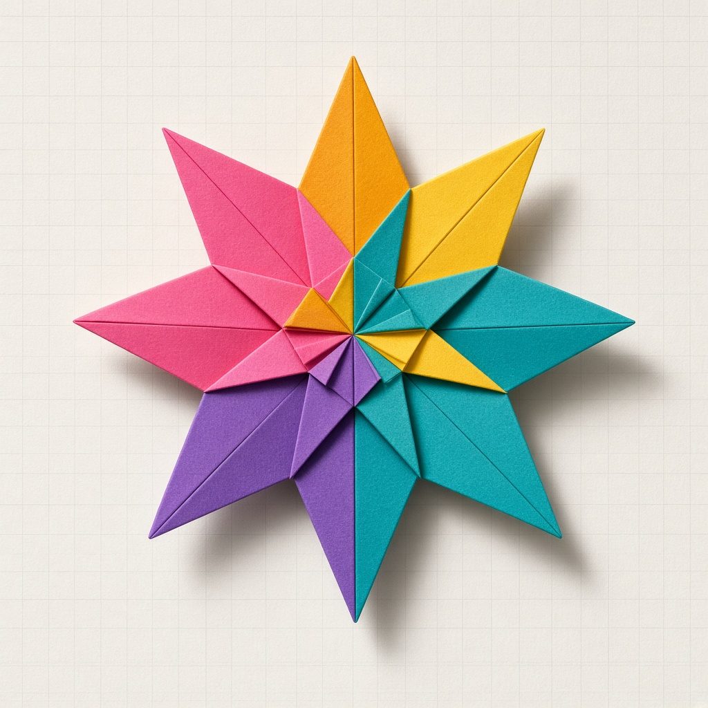 Gökkuşağı renklerinde katlanmış origami yıldız